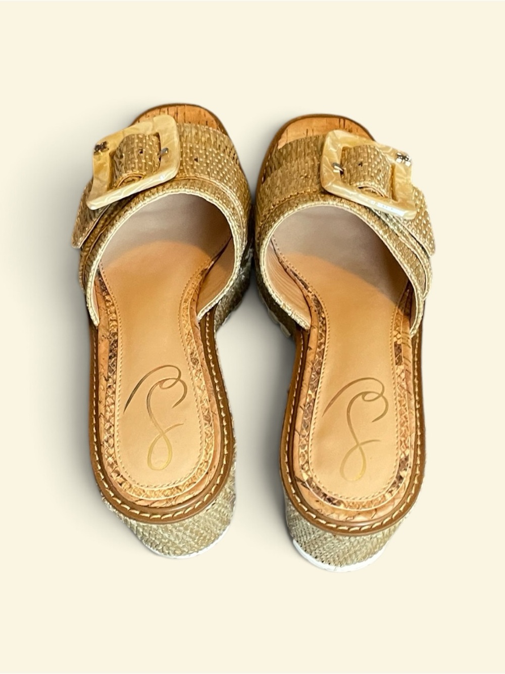 Sam Edelman Woven Platform Slide Sandals with Cotton Buckle — Tan, size 8 - Picture 5 of 7